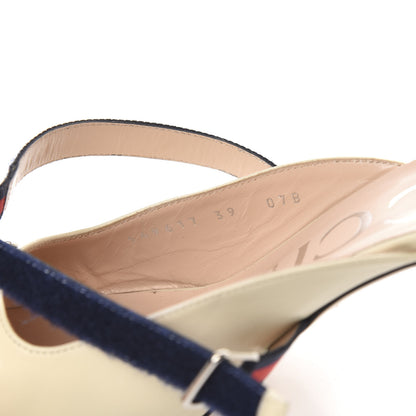 Gucci Malaga Kid Sylvie Web Cross Strap Mid-Heel Slides 39 Vintage White 9 of 9