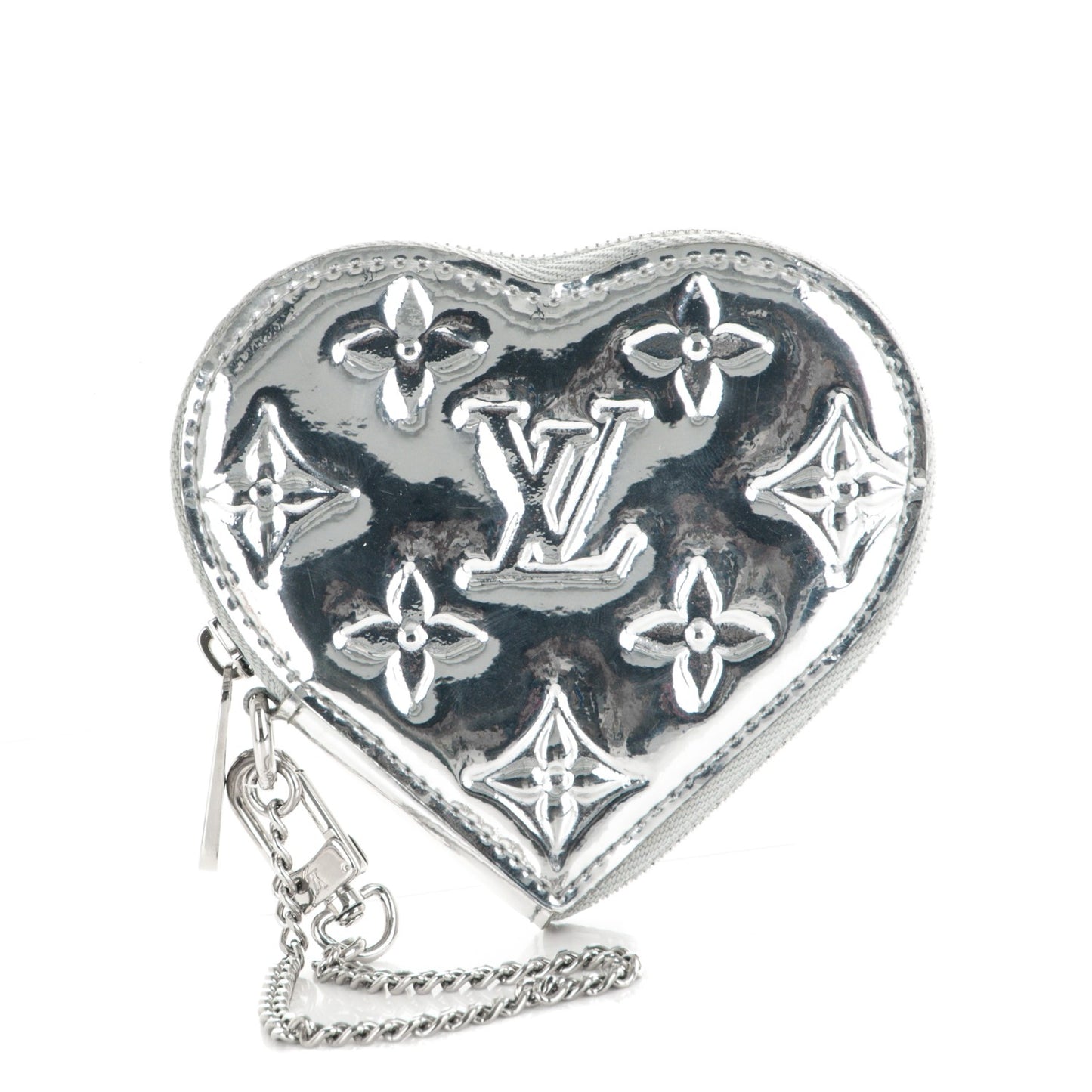Monogram Miroir Heart Coin Purse Silver