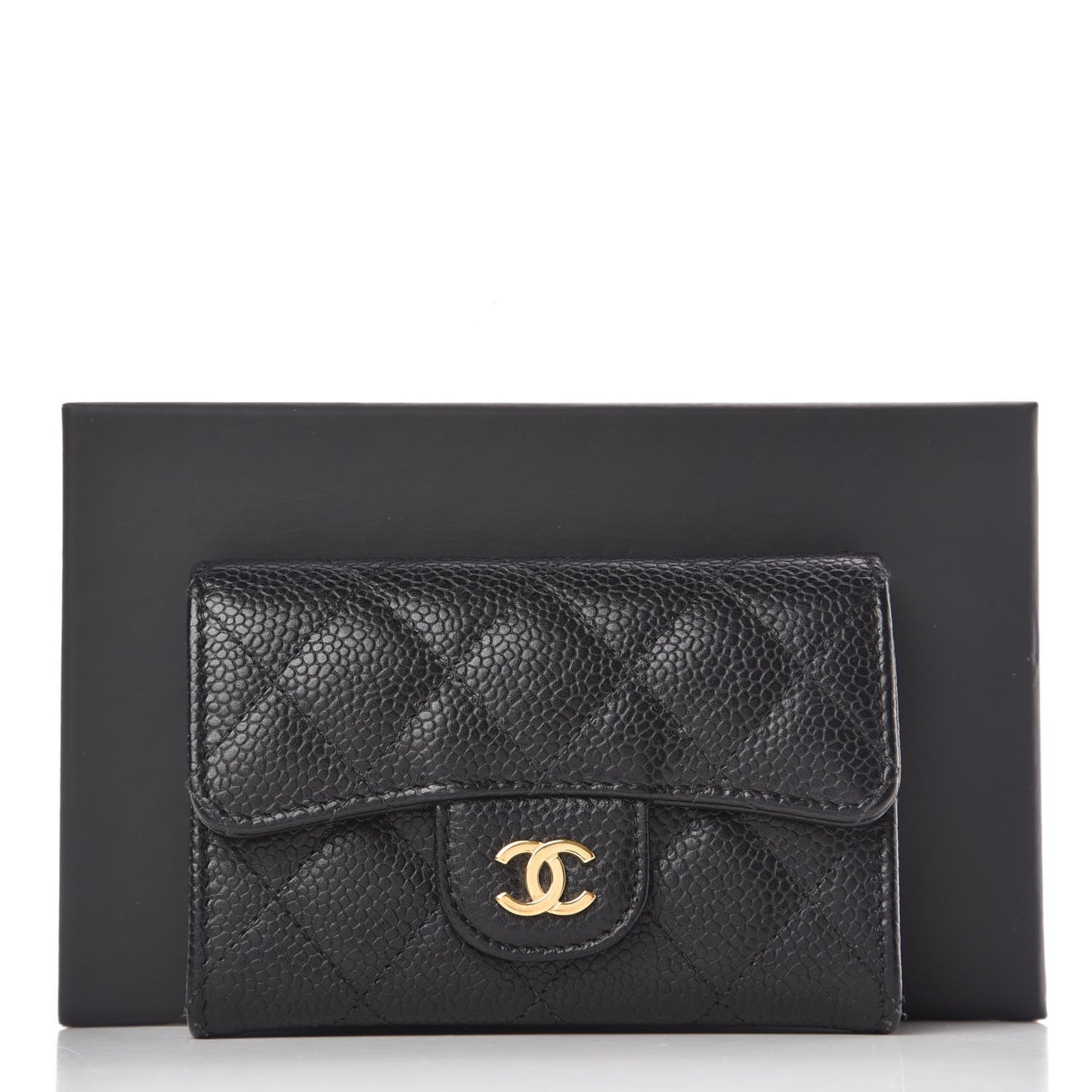 Caviar Quilted Flap Card Holder Black