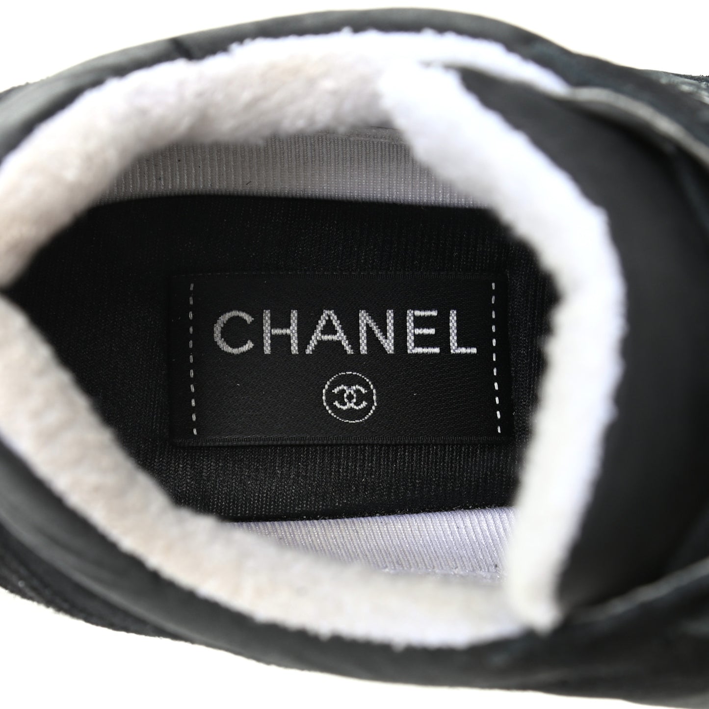 Nylon Calfskin Suede CC Womens Sneakers 38 Black White