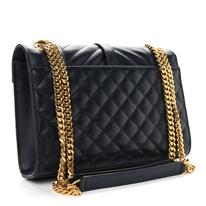 Saint Laurent Grain De Poudre Textured Mixed Matelasse Triquilt Medium Monogram Satchel Deep Marine 3 of 15