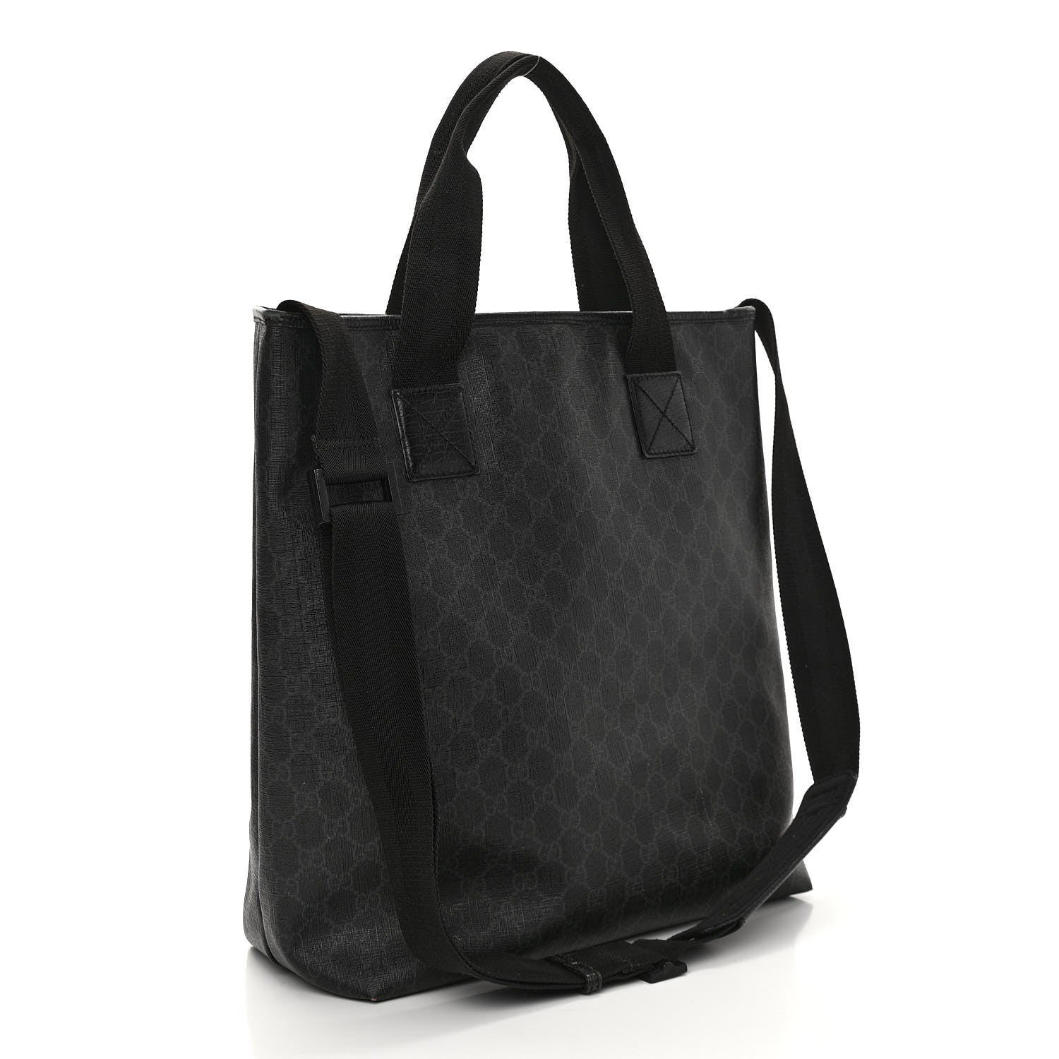 Gucci GG Supreme Monogram Web Handle Vertical Tote Black Grey 3 of 15