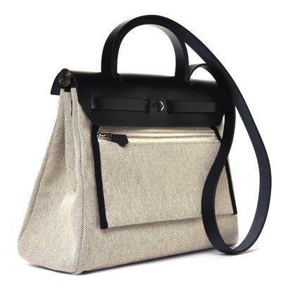 Hermes Vache Hunter Toile H Pegase Pop Herbag Zip Retourne 31 PM Bleu Indigo Ecru Black 2 of 5