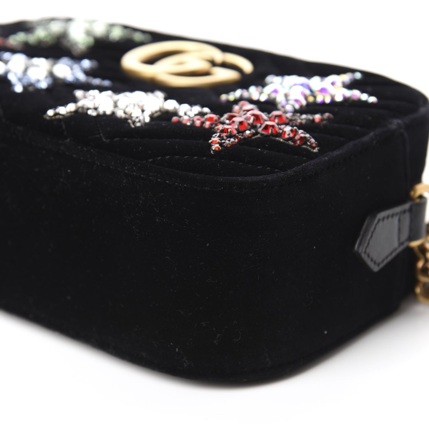 Gucci Velvet Matelasse Crystal Star Embroidered Small GG Marmont Chain Shoulder Bag Black 7 of 10