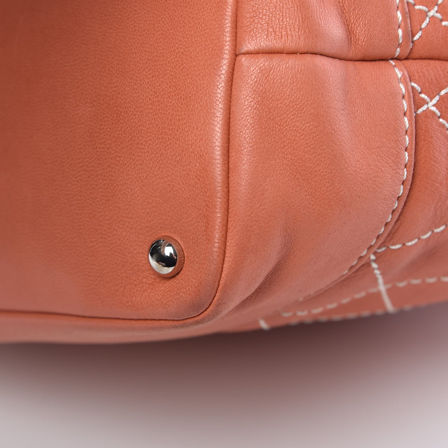 Chanel Lambskin Contrast Stitch Small Drawstring Tote Coral 13 of 17