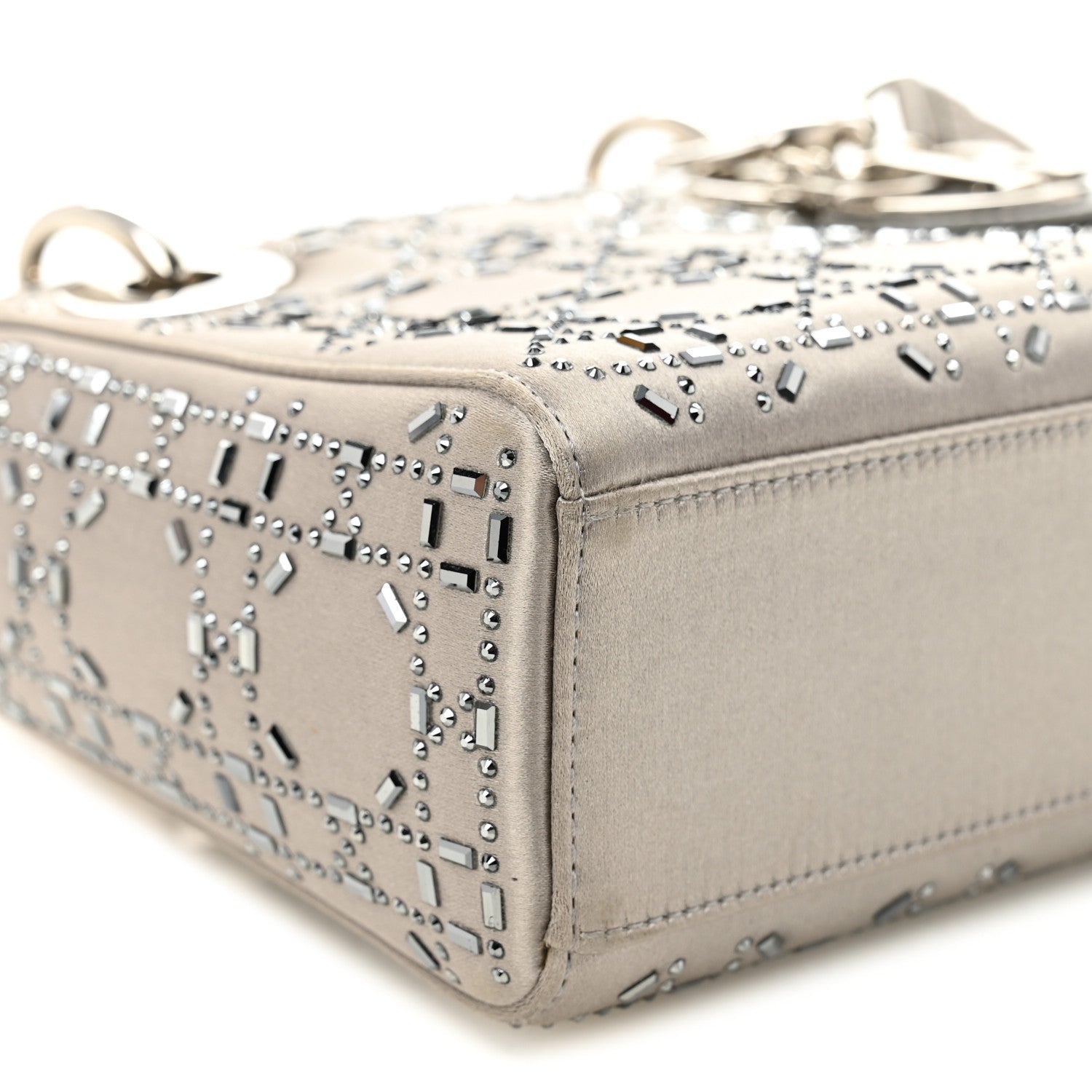 Christian Dior Satin Crystal Cannage Mini Lady Dior Gray 9 of 11
