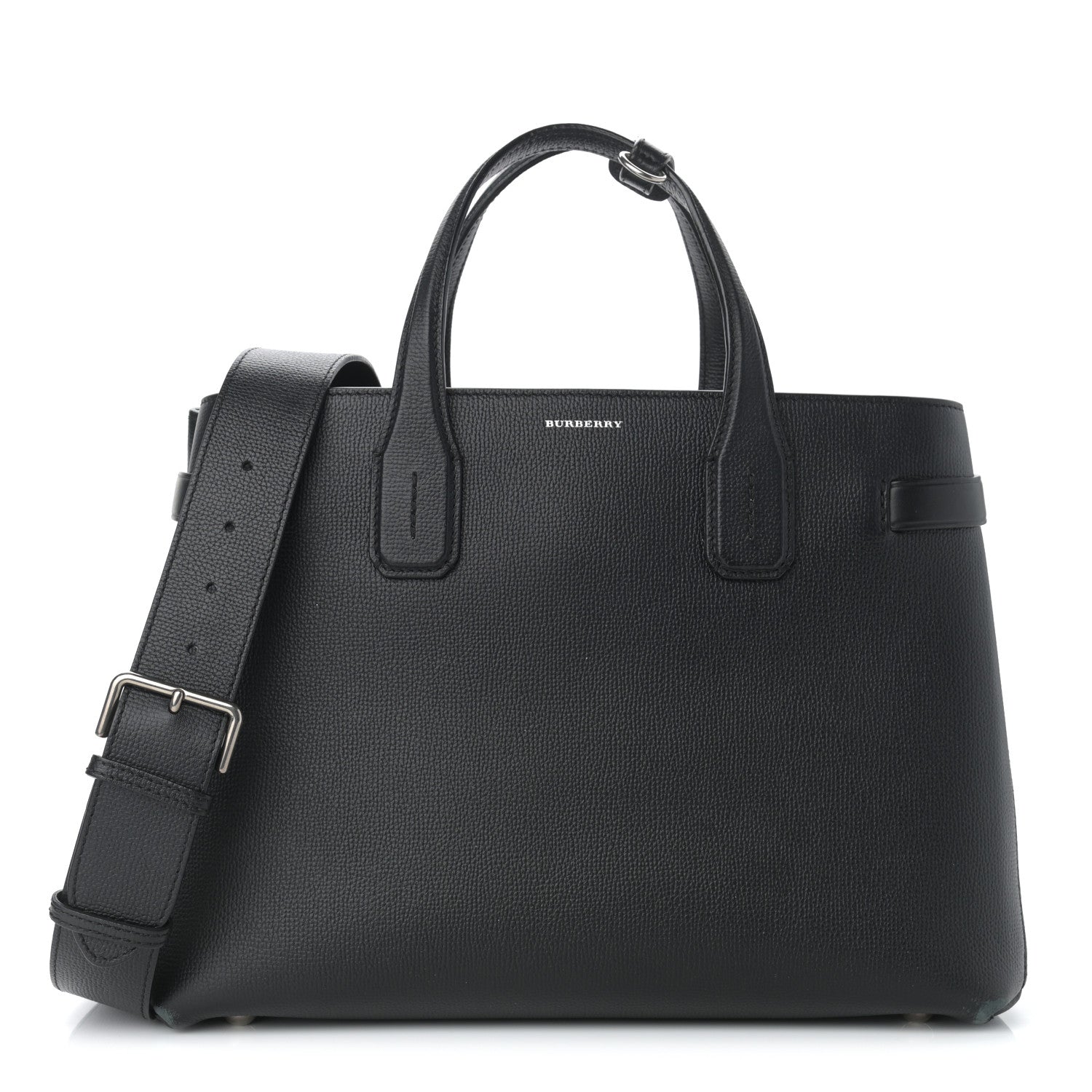 Burberry Derby Calfskin Vintage Check Medium Banner Tote Black 1 of 15