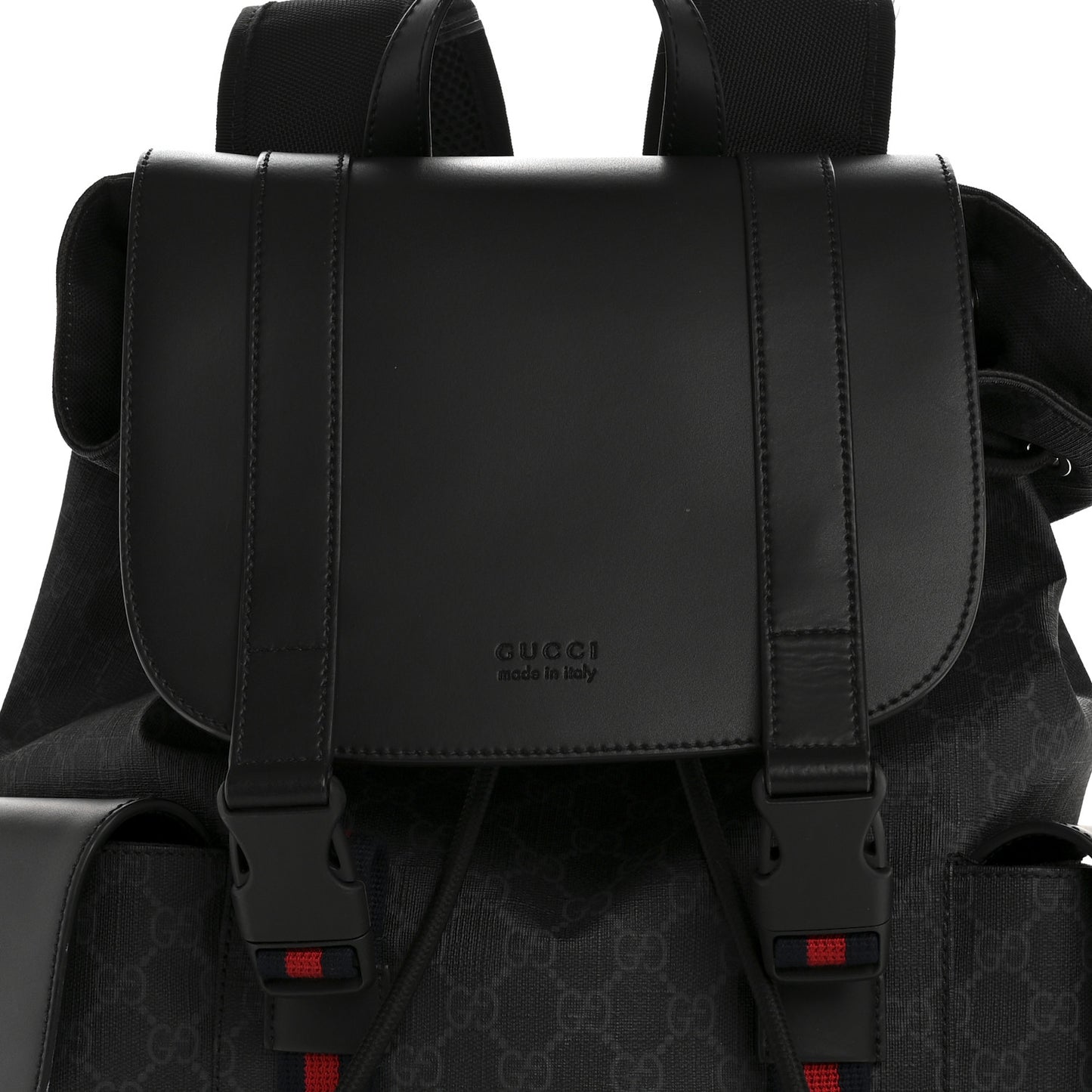 Soft GG Supreme Monogram Calfskin Web Double Buckle Backpack Black