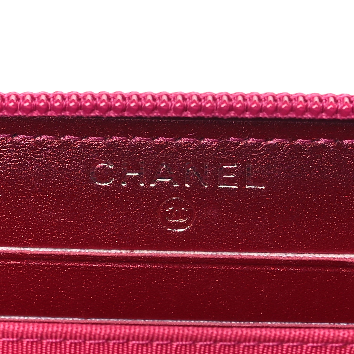 Chanel Metallic Patent Quilted Boy Zip Around Wallet Fuchsia 6 of 10