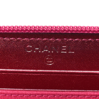 Chanel Metallic Patent Quilted Boy Zip Around Wallet Fuchsia 6 of 10