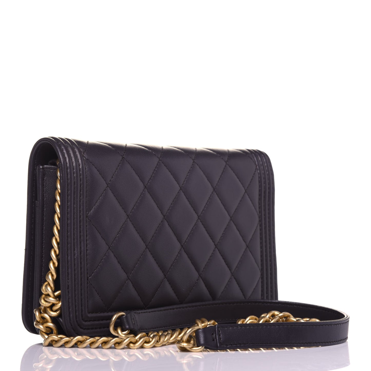 Lambskin Quilted Boy Wallet On Chain WOC Dark Grey