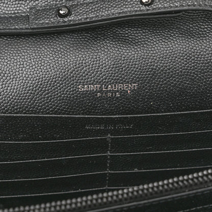 Saint Laurent Grain De Poudre Matelasse Chevron Monogram Monochrome Chain Wallet Black 6 of 11