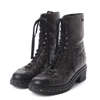Chanel Calfskin Quilted Chain Around Combat Boots 39 Black 3 of 7