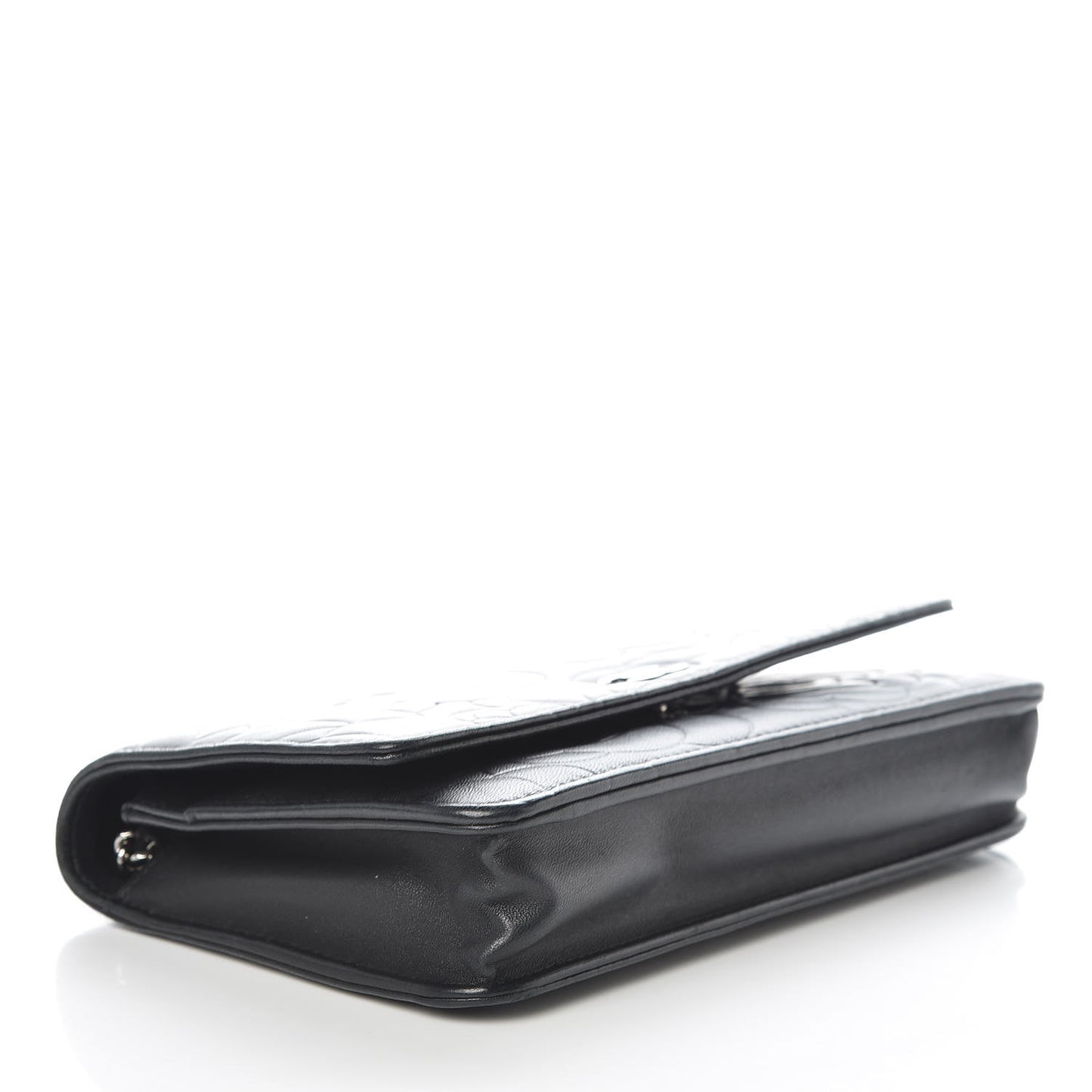 Lambskin Camellia Embossed Wallet On Chain WOC Black