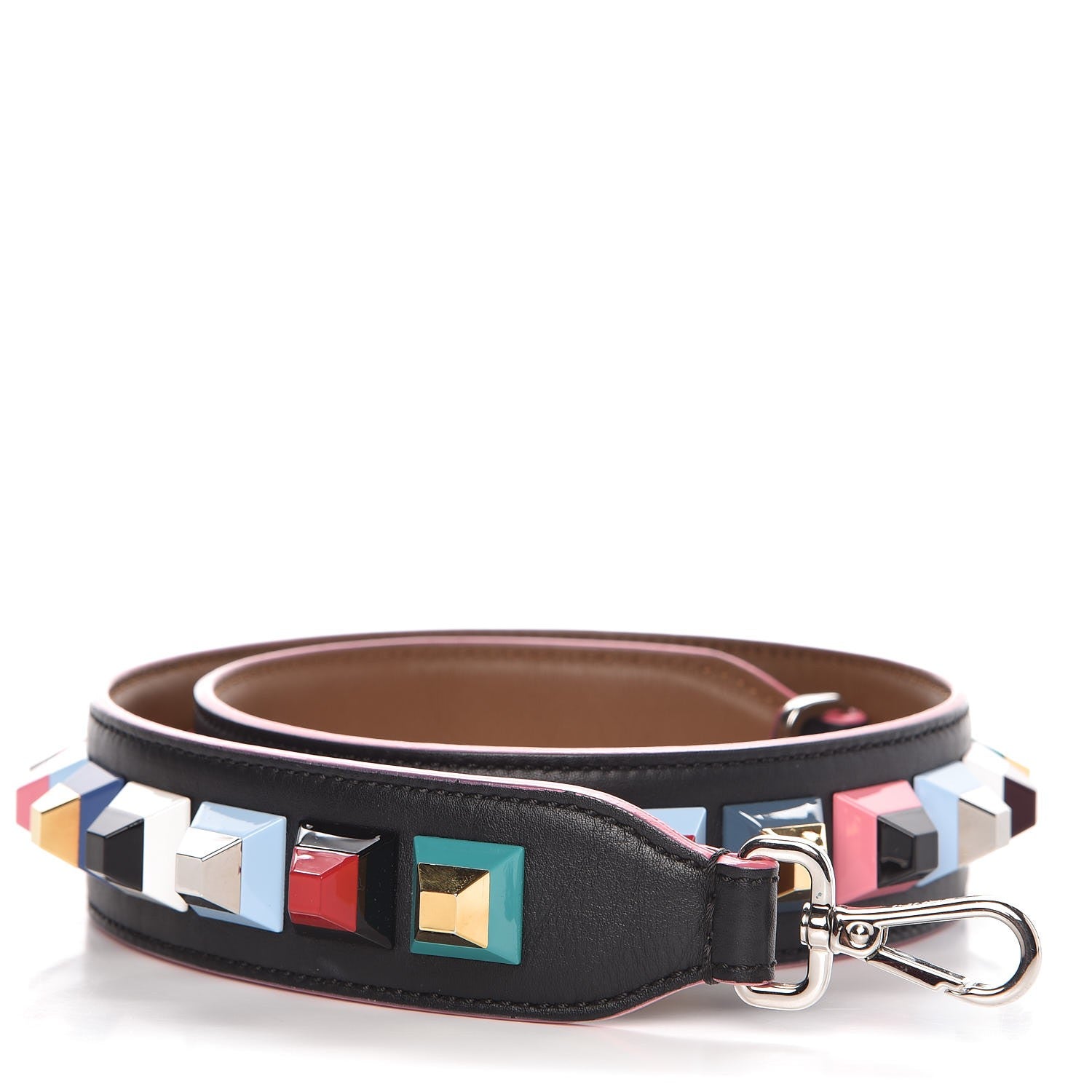 Fendi Vitello Dolce Plexiglass Bi-Color Studded Strap You Black Brownie Multicolor 1 of 5