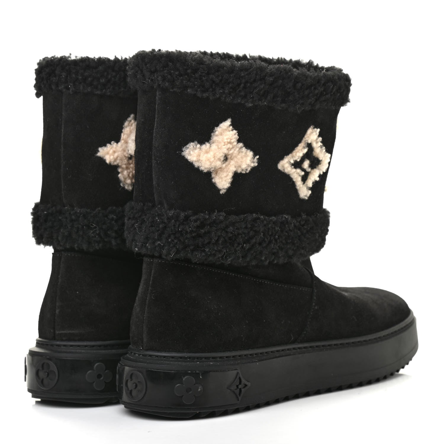 Louis Vuitton Suede Calfskin Shearling Snowdrop Flat Ankle Boot 39.5 Black 4 of 8