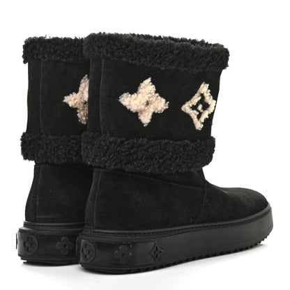 Louis Vuitton Suede Calfskin Shearling Snowdrop Flat Ankle Boot 39.5 Black 4 of 8