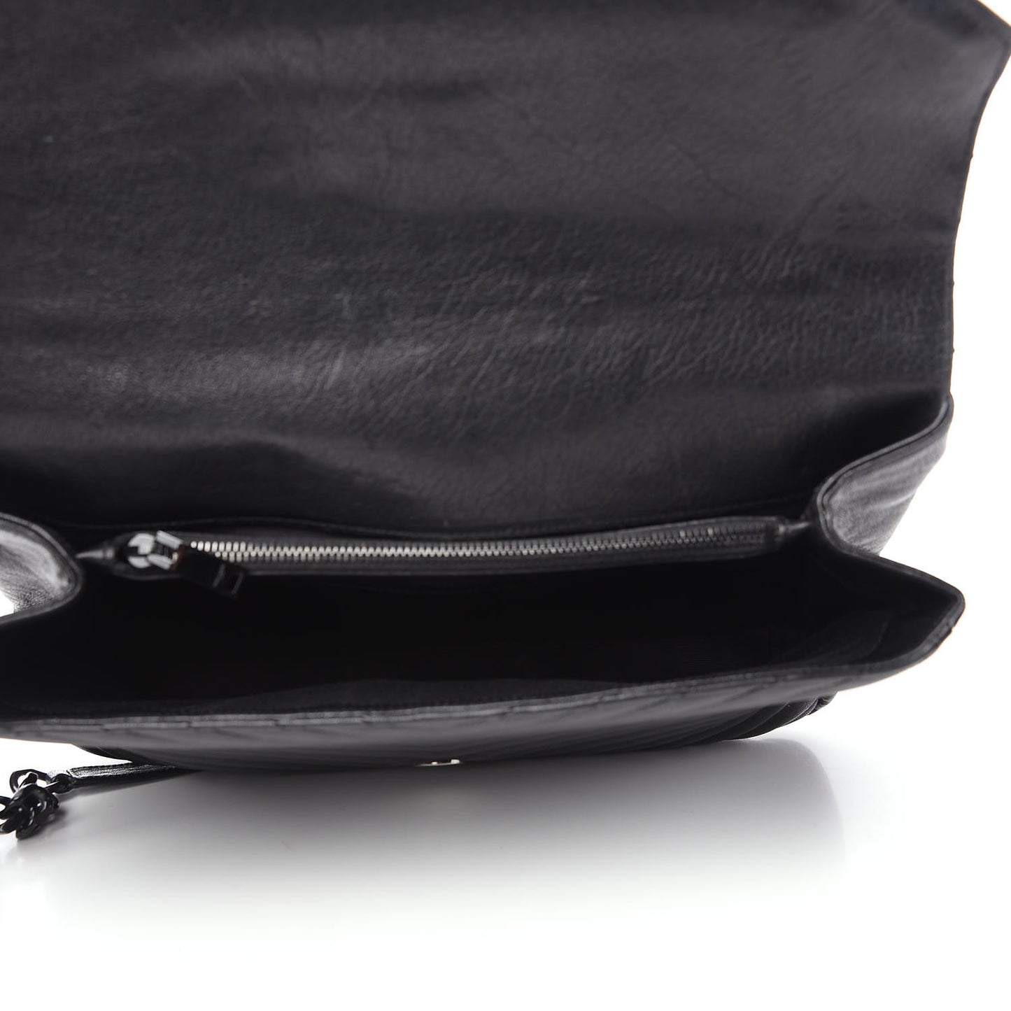 Sheepskin Matelasse Chevron Monogram Monochrome Large College Satchel Black