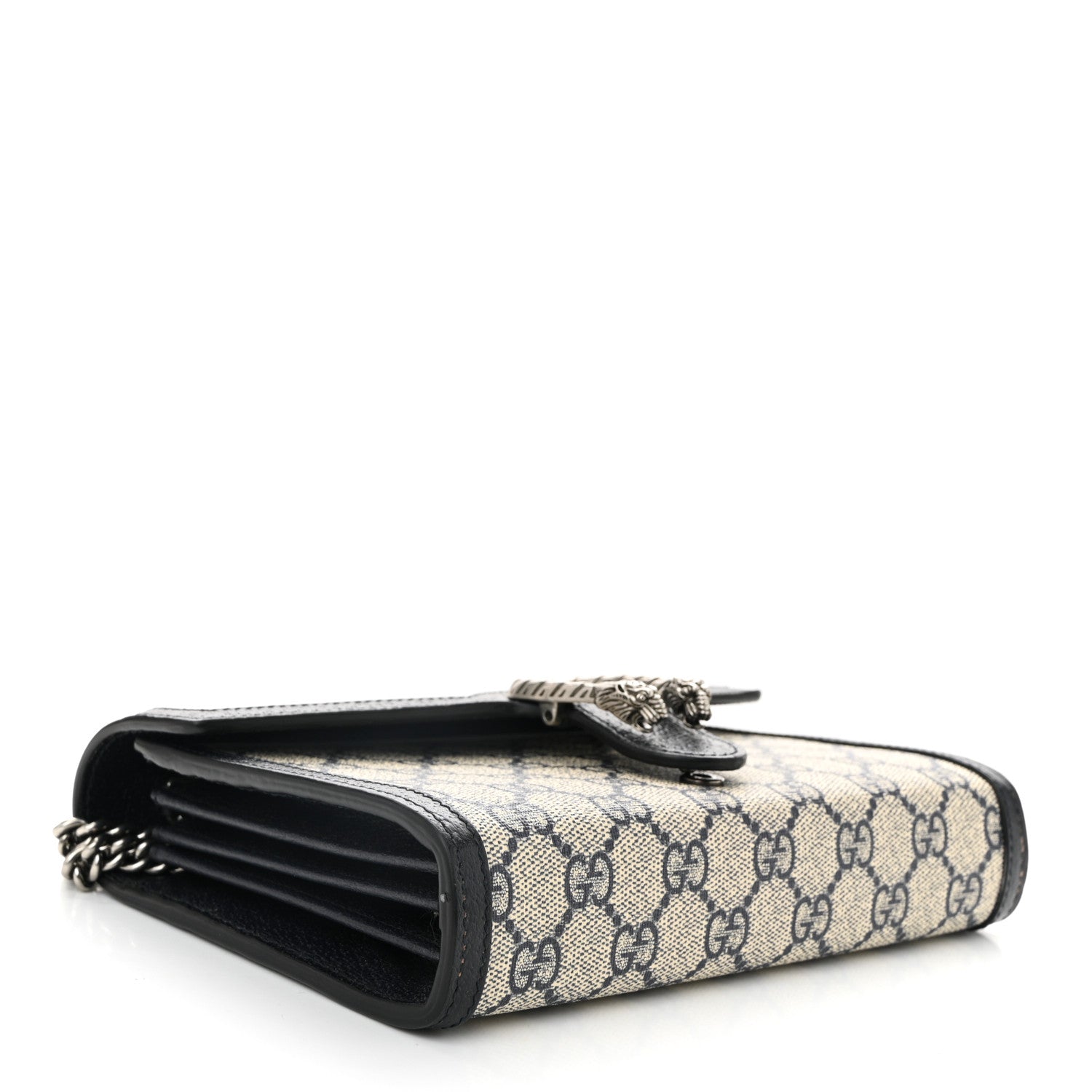 Gucci GG Supreme Monogram Textured Dollar Calfskin Mini Dionysus Chain Wallet Beige Blue 4 of 16