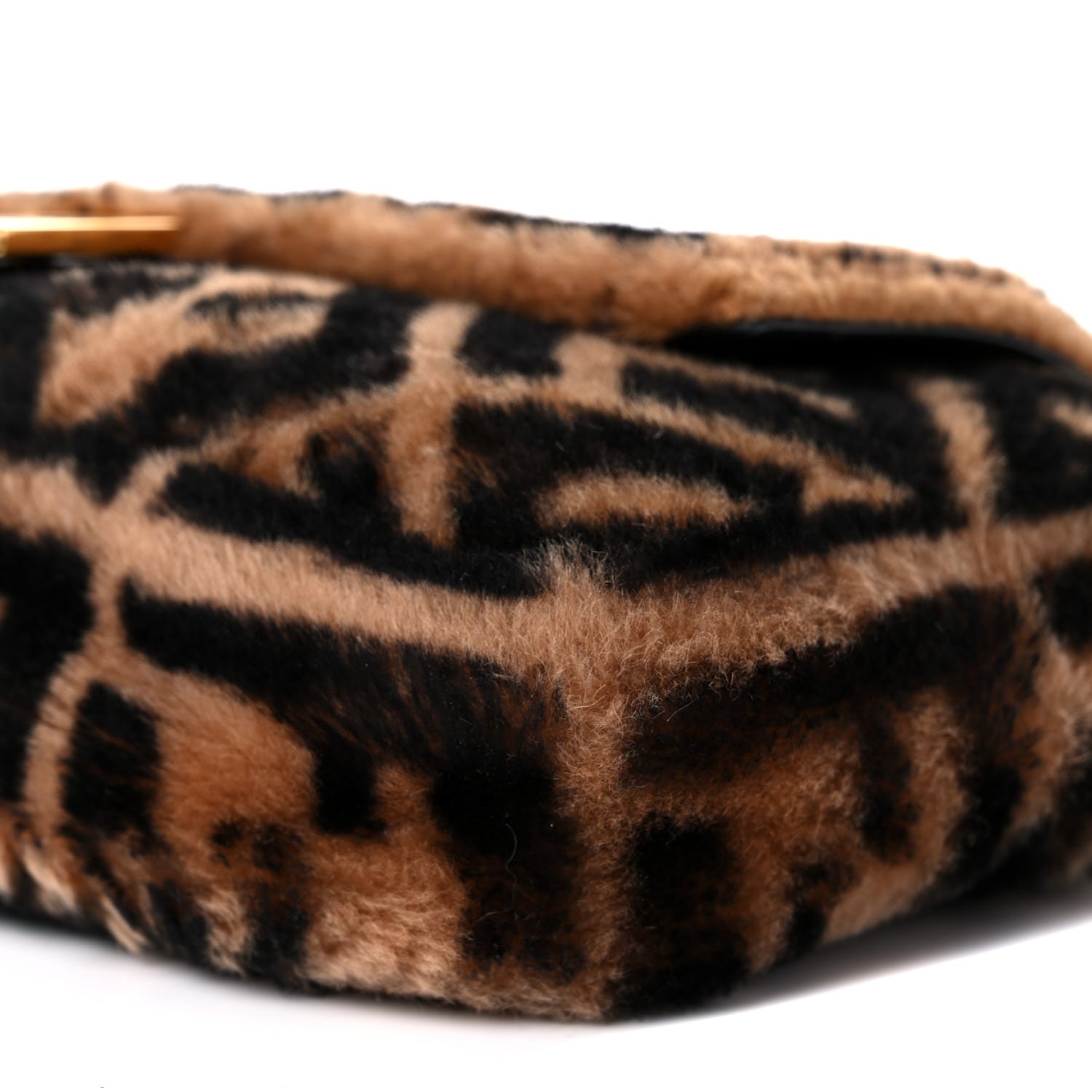 Fendi Shearling Vitello Dolce Macro FF 1974 Baguette Tobacco Black 9 of 10