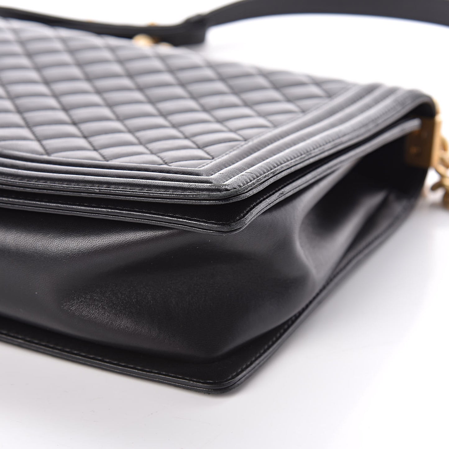 Lambskin Quilted Large Boy Flap Black