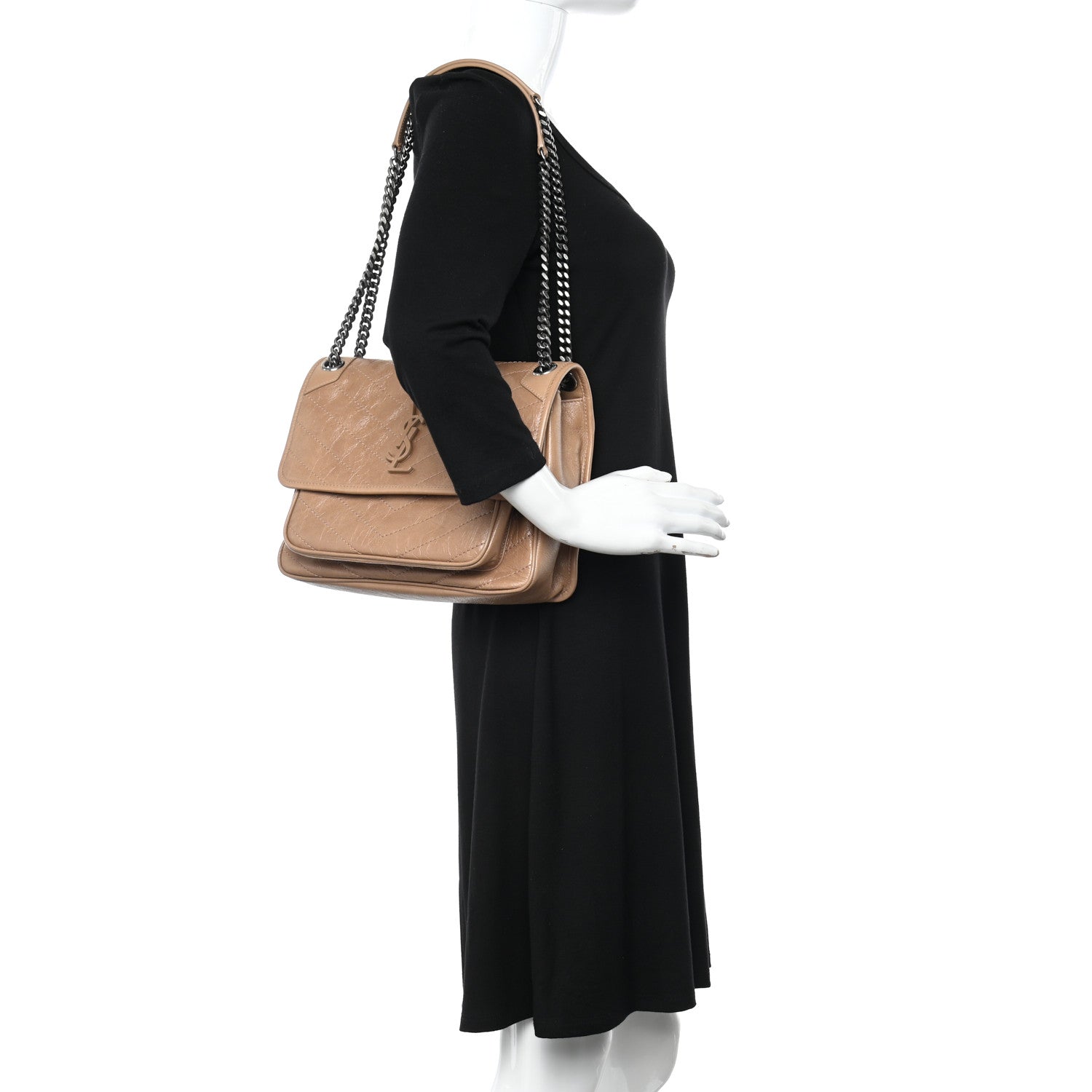 Saint Laurent Crinkled Calfskin Matelasse Monogram Medium Niki Chain Satchel Dark Toffee 2 of 10
