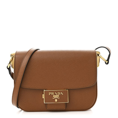 Prada Saffiano Lux Embleme Flap Shoulder Bag Cognac 1 of 12