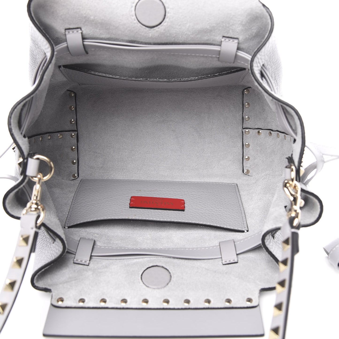 Grained Calfskin Rockstud Bucket Bag Pastel Grey
