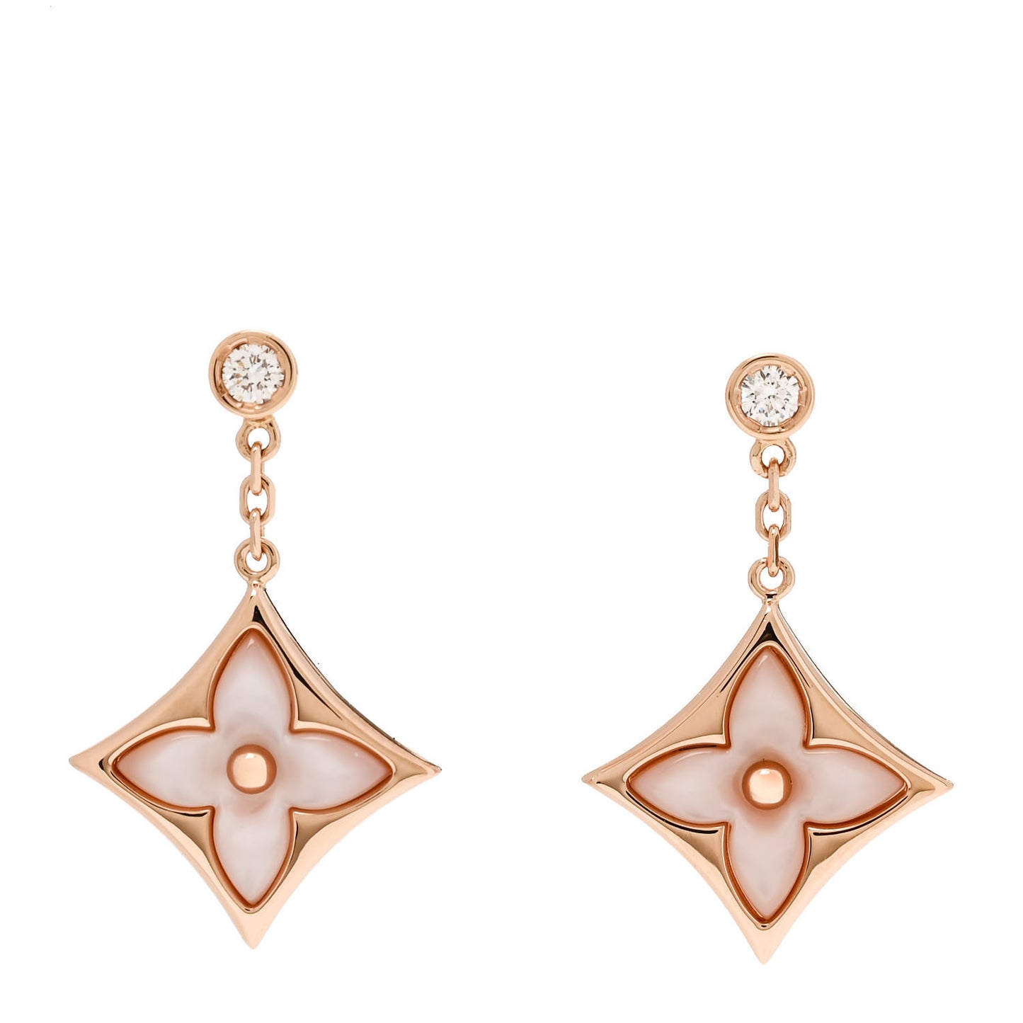 18K Pink Gold Diamond Pink Mother of Pearl Color Blossom BB Star Earrings
