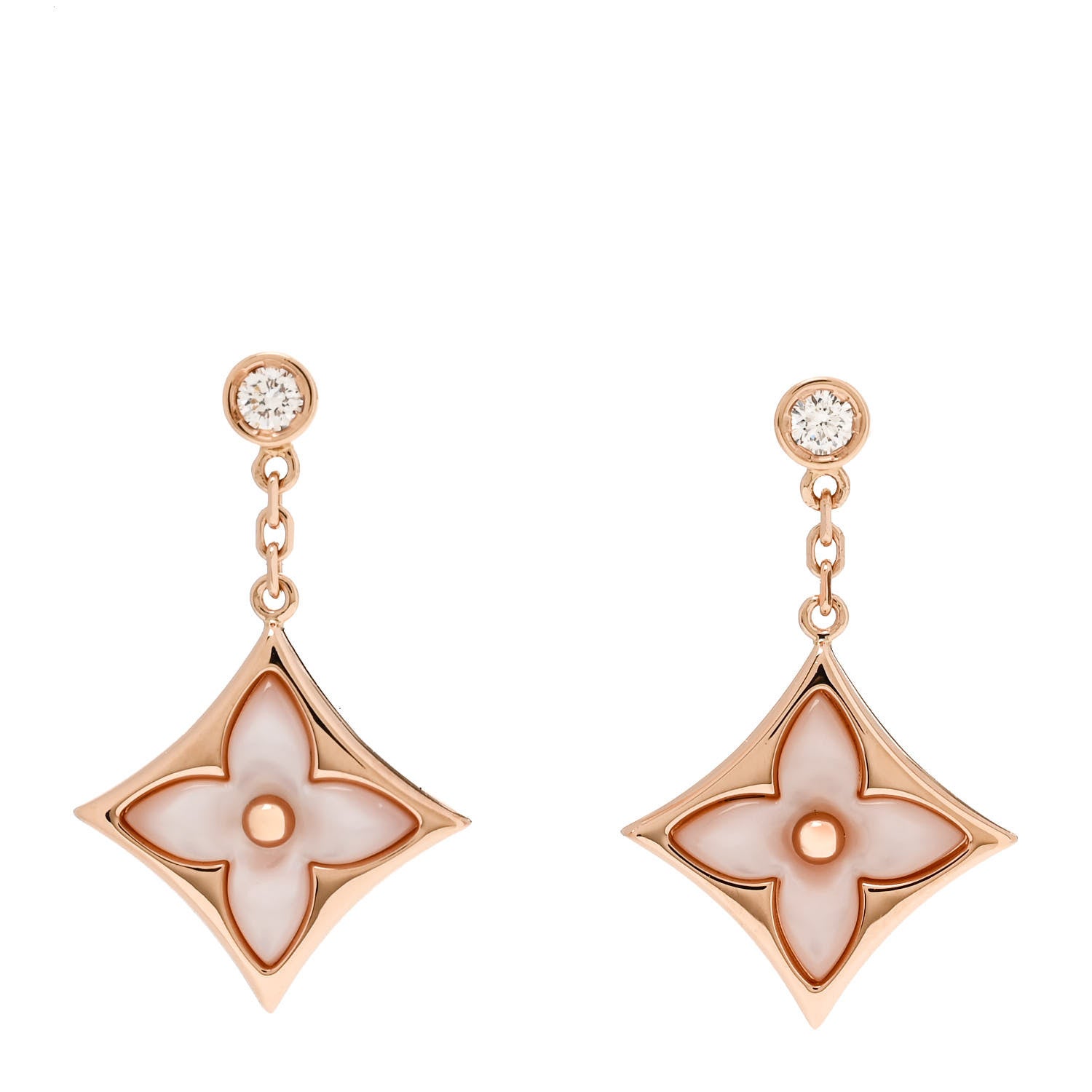 Louis Vuitton 18K Pink Gold Diamond Pink Mother of Pearl Color Blossom BB Star Earrings 1 of 4