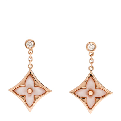 Louis Vuitton 18K Pink Gold Diamond Pink Mother of Pearl Color Blossom BB Star Earrings 1 of 4