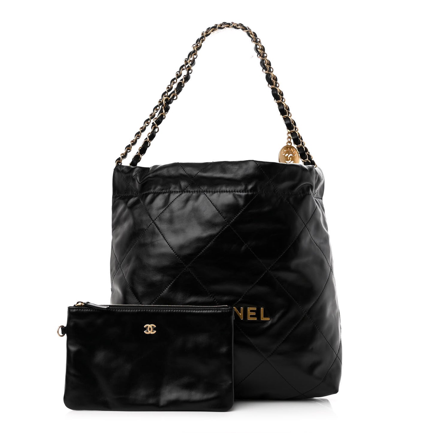 Shiny Calfskin Quilted Small Chanel 22 Black