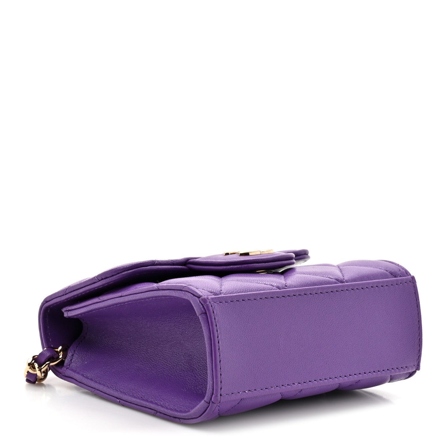 Chanel Lambskin Quilted Top Handle Flap Clutch With Chain Purple 4 of 13