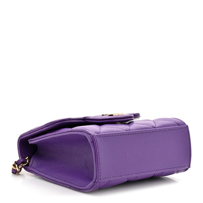 Chanel Lambskin Quilted Top Handle Flap Clutch With Chain Purple 4 of 13