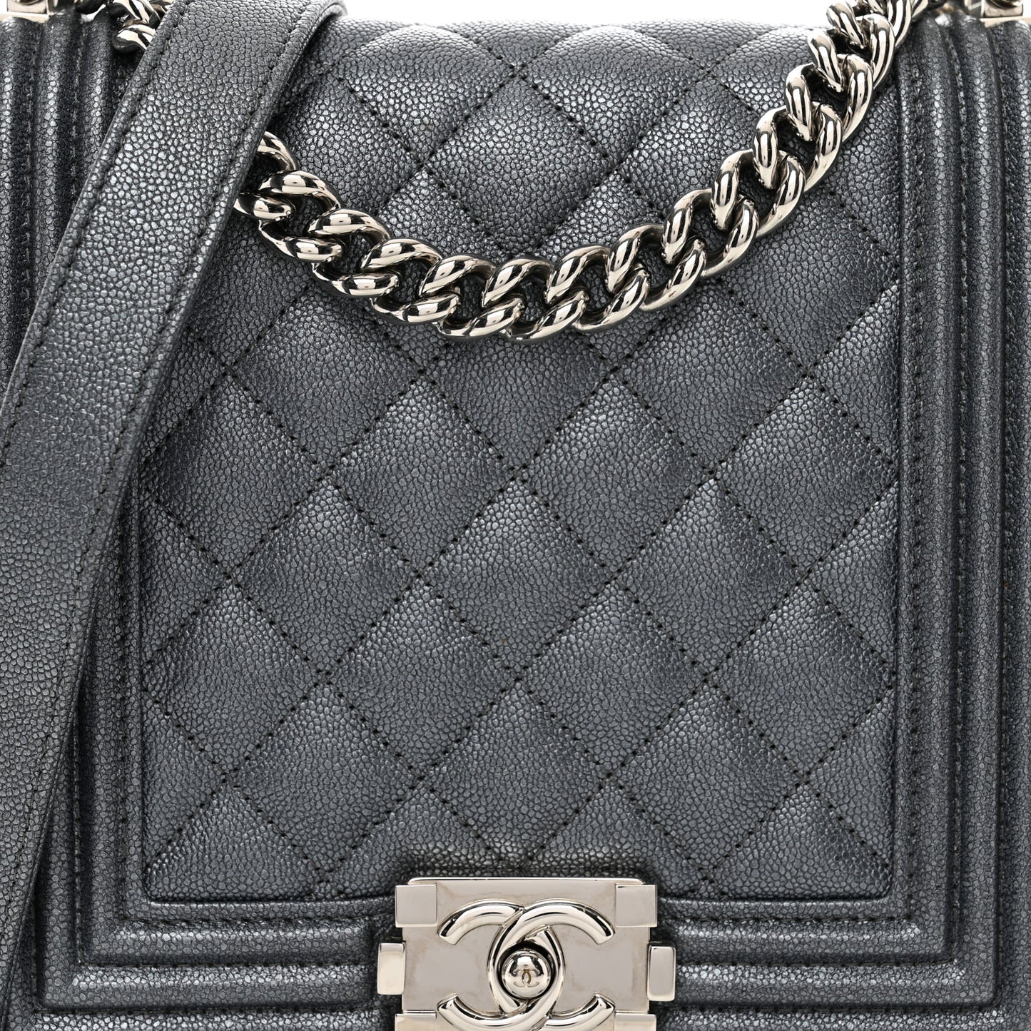 Iridescent Caviar Quilted North South Boy Flap Grey