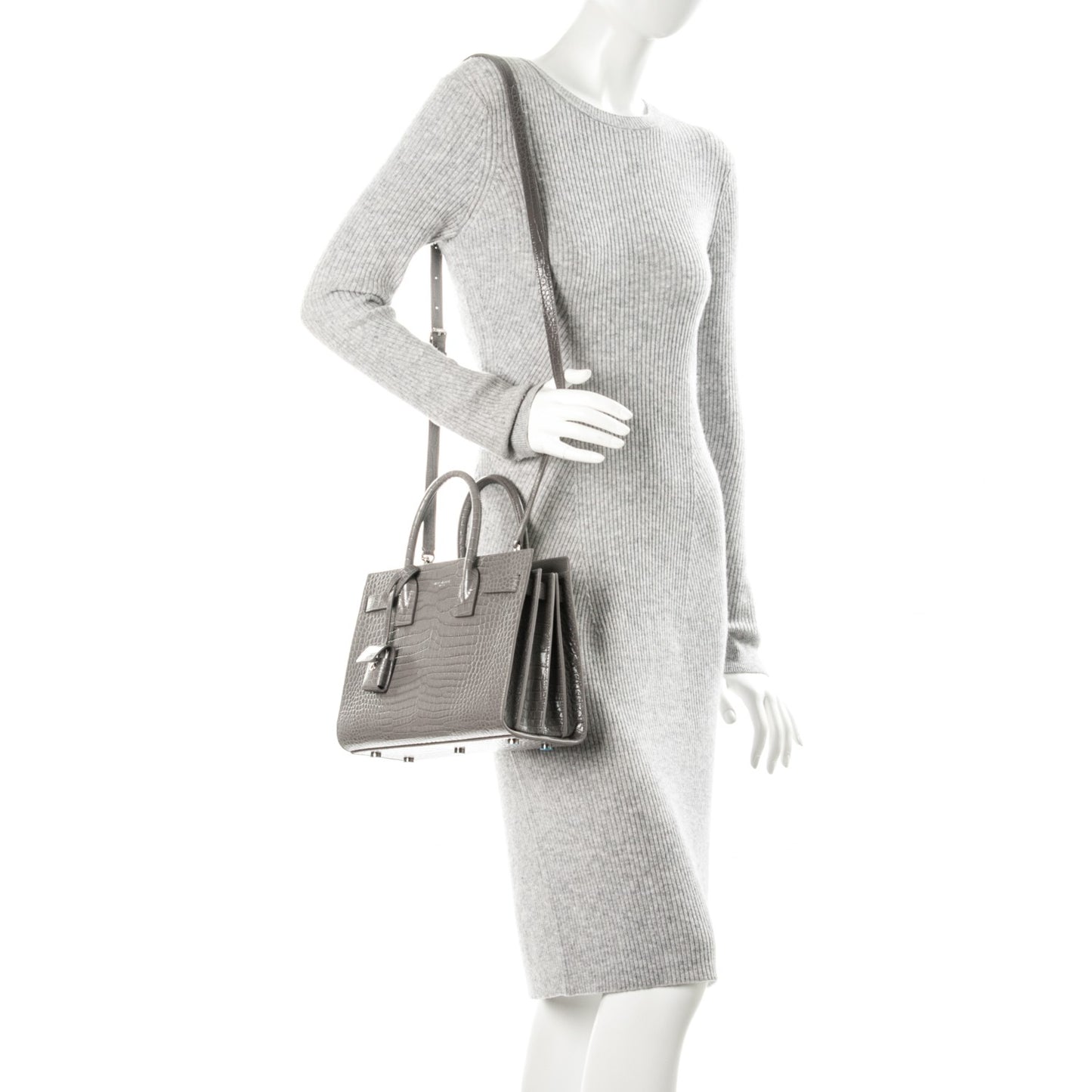 Calfskin Crocodile Embossed Baby Sac De Jour Fog