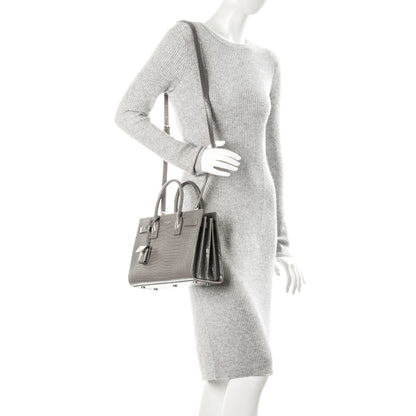 Saint Laurent Calfskin Crocodile Embossed Baby Sac De Jour Fog 2 of 7