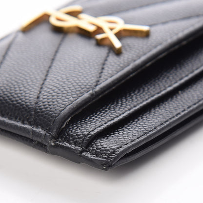Saint Laurent Grain De Poudre Matelasse Chevron Monogram Credit Card Case Black 11 of 12