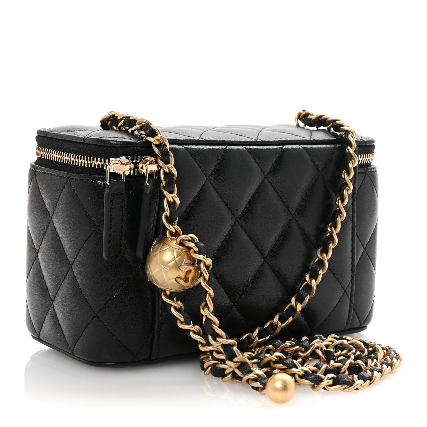 Chanel Lambskin Quilted Pearl Crush Small Vanity Case With Chain Black 3 of 10