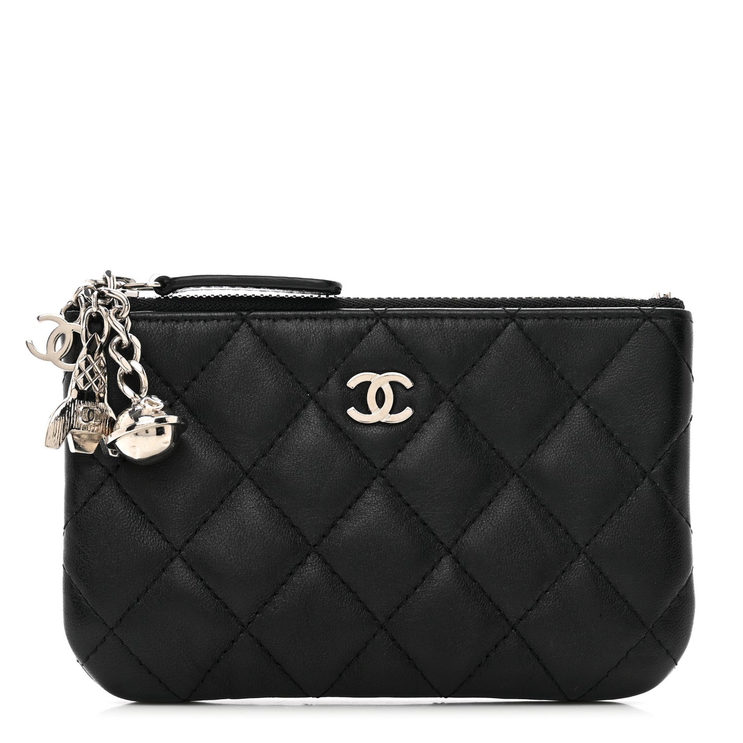 Lambskin Quilted Small Cosmo Cosmetic Case Black