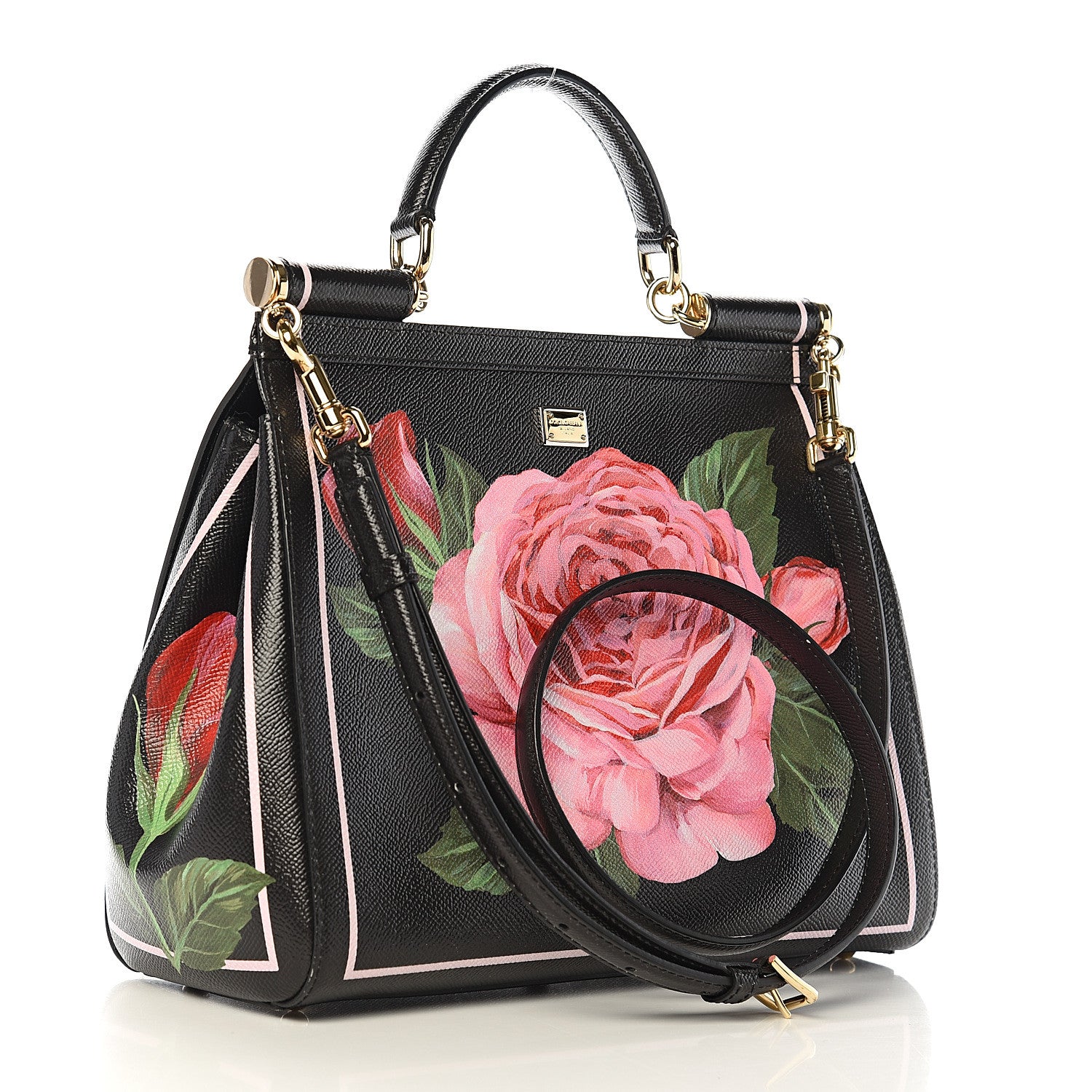 Dolce & Gabbana Dauphine Rose Print Medium Miss Sicily Satchel Black 2 of 10