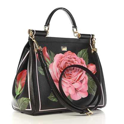 Dolce & Gabbana Dauphine Rose Print Medium Miss Sicily Satchel Black 2 of 10