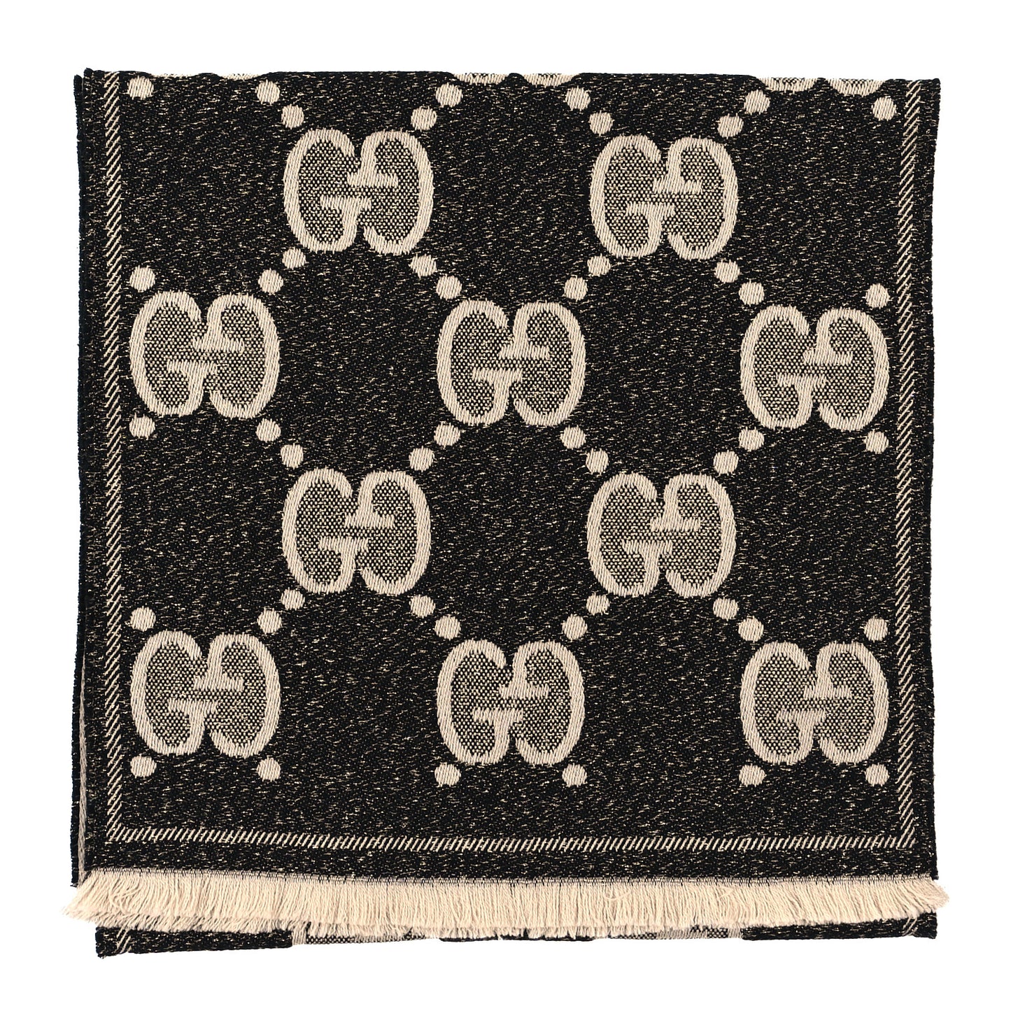 Wool Lame Jacquard Monogram Jumbo GG Lady Nest Lux Scarf Black Ivory