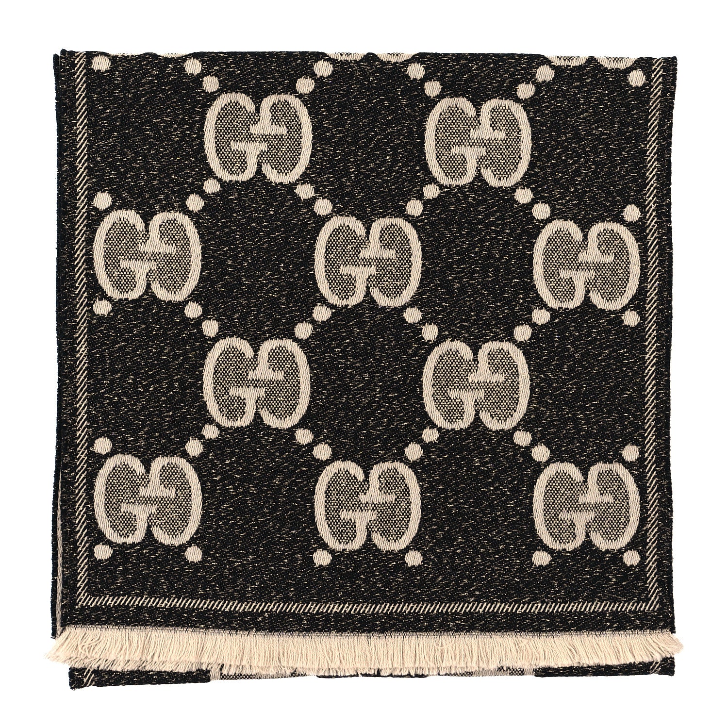 Gucci Wool Lame Jacquard Monogram Jumbo GG Lady Nest Lux Scarf Black Ivory 2 of 5