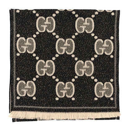 Gucci Wool Lame Jacquard Monogram Jumbo GG Lady Nest Lux Scarf Black Ivory 2 of 5