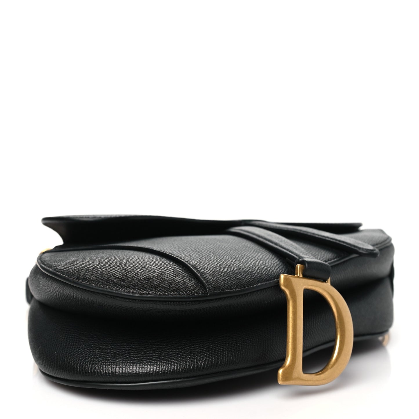 Grained Calfskin Saddle Bag With Strap Black