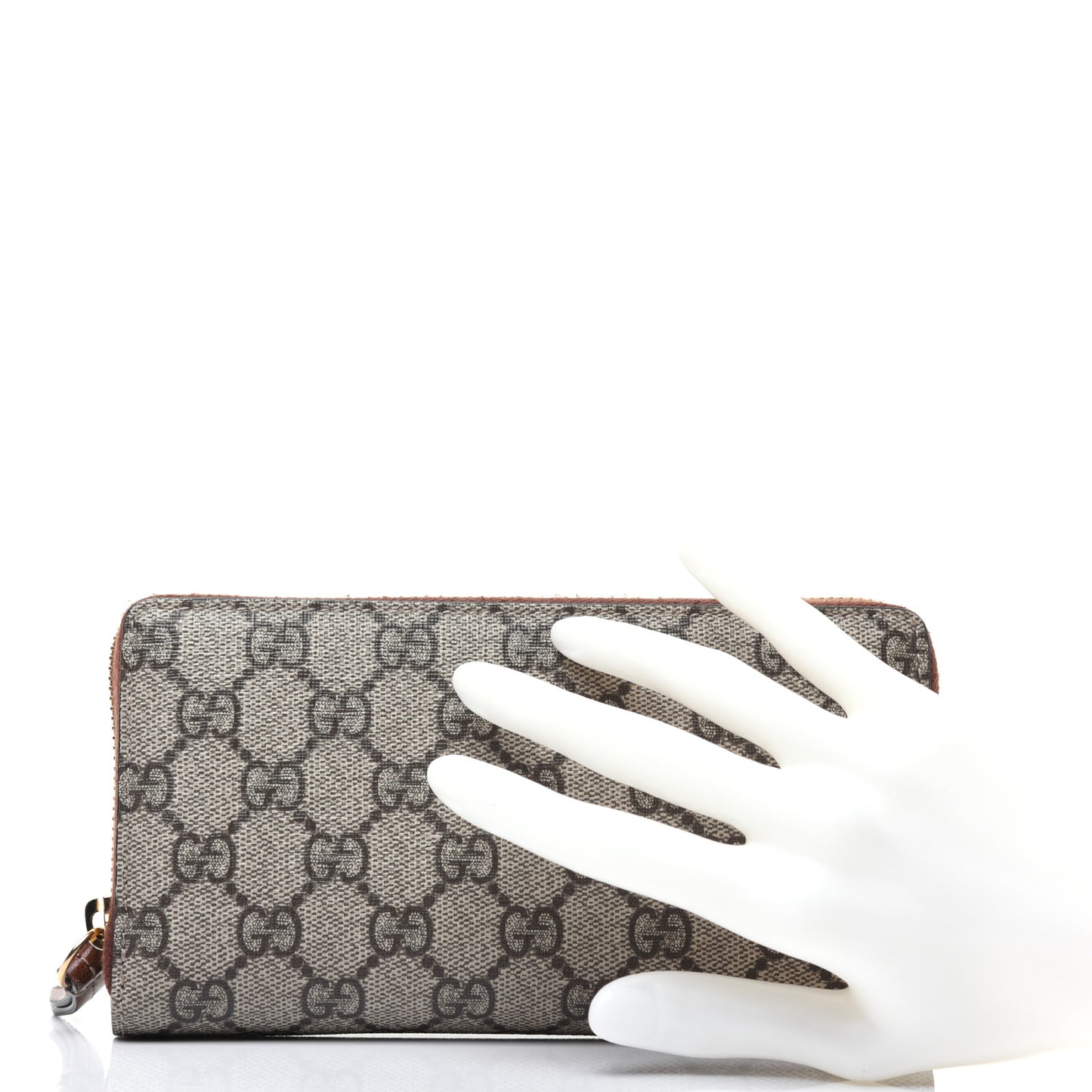 GG Supreme Monogram Cuoio Toscano Zip Around Wallet Beige Ebony Cuir