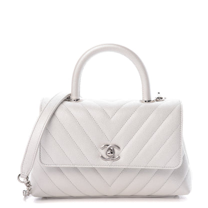 Chanel Iridescent Caviar Chevron Quilted Mini Coco Handle Flap White 1 of 11