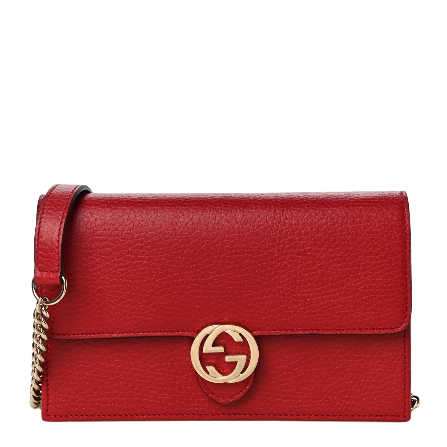 Dollar Calfskin Interlocking G Chain Wallet Red