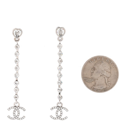 Chanel Crystal CC Heart Drop Earrings Silver 2 of 5